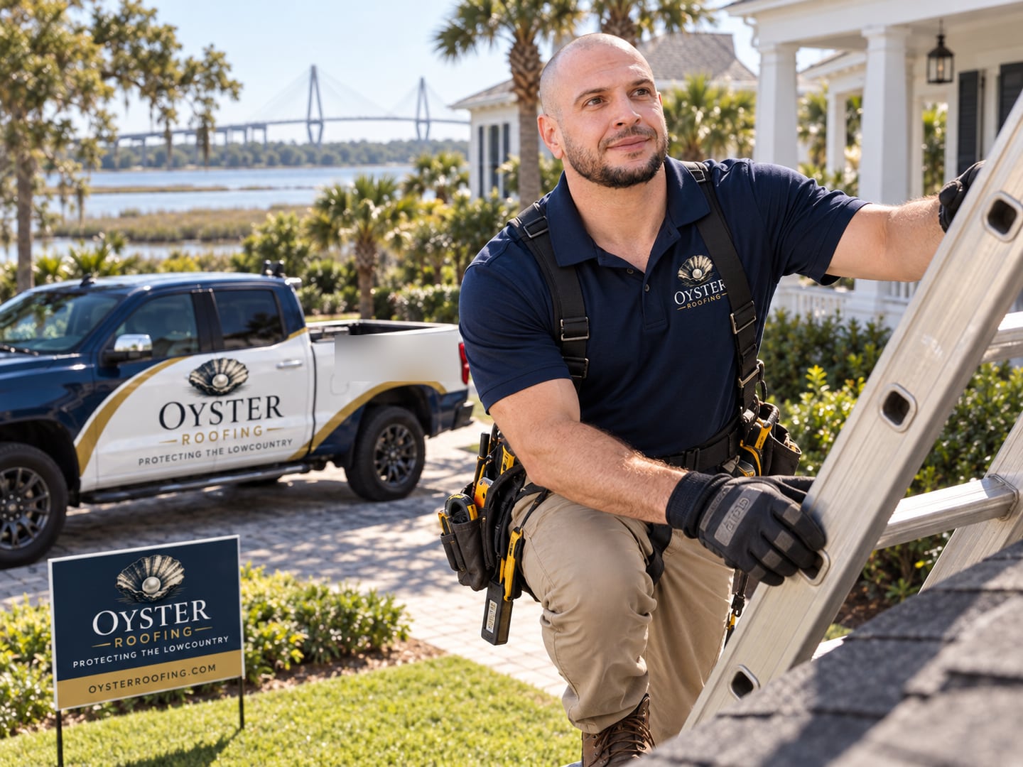 Jeff Ramsden on a ladder at a Lowcountry home